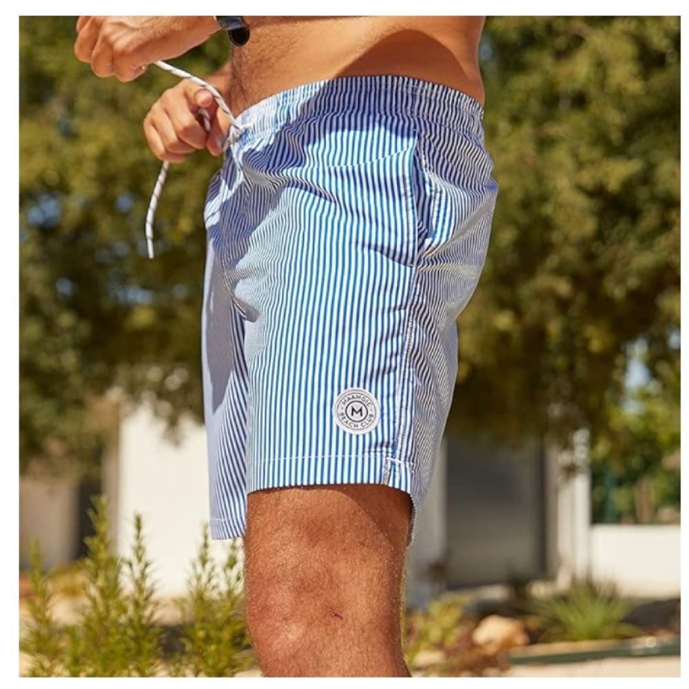 ✨✨MaaMgic Men's Swim Trunks Small Blue & White Stripe NWT